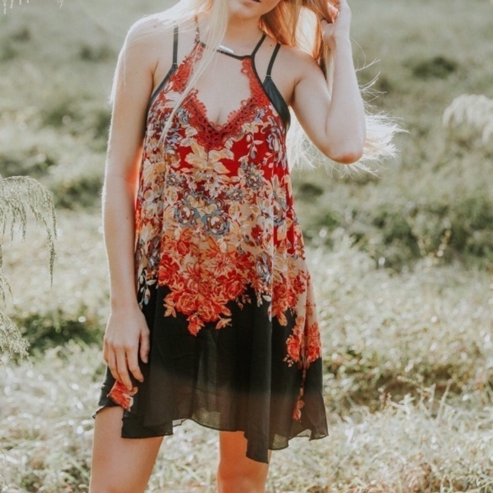 NEW Free People Floral Haze Mini Slip Dress Twilight Combo XS Relaxed Fit